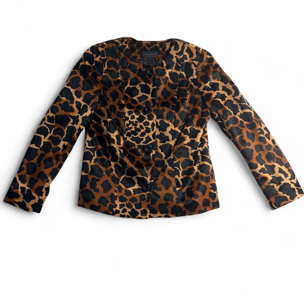 Investments Womens Leopard Print Blazer Brown Animal Print Jacket Size 6